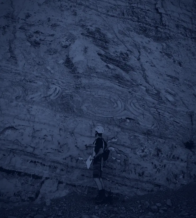 Ben Hilton at a roadcut of bedded sandstone, Point Loma / La Jolla, California